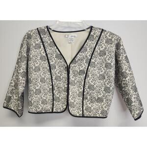 NWT WD-NY Womens Black & White Floral Embroidery Blazer-Size 10